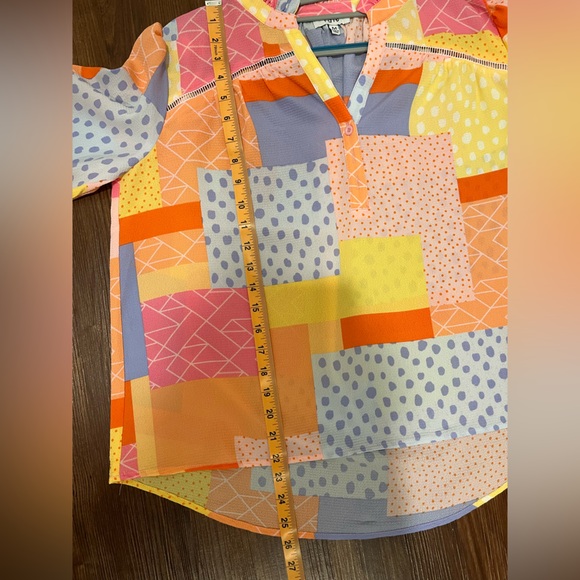 Fate Colorful Balloon Sleeve Blouse Ruffle Cuff Sz M Relaxed Fit Oversized - Picture 5 of 5